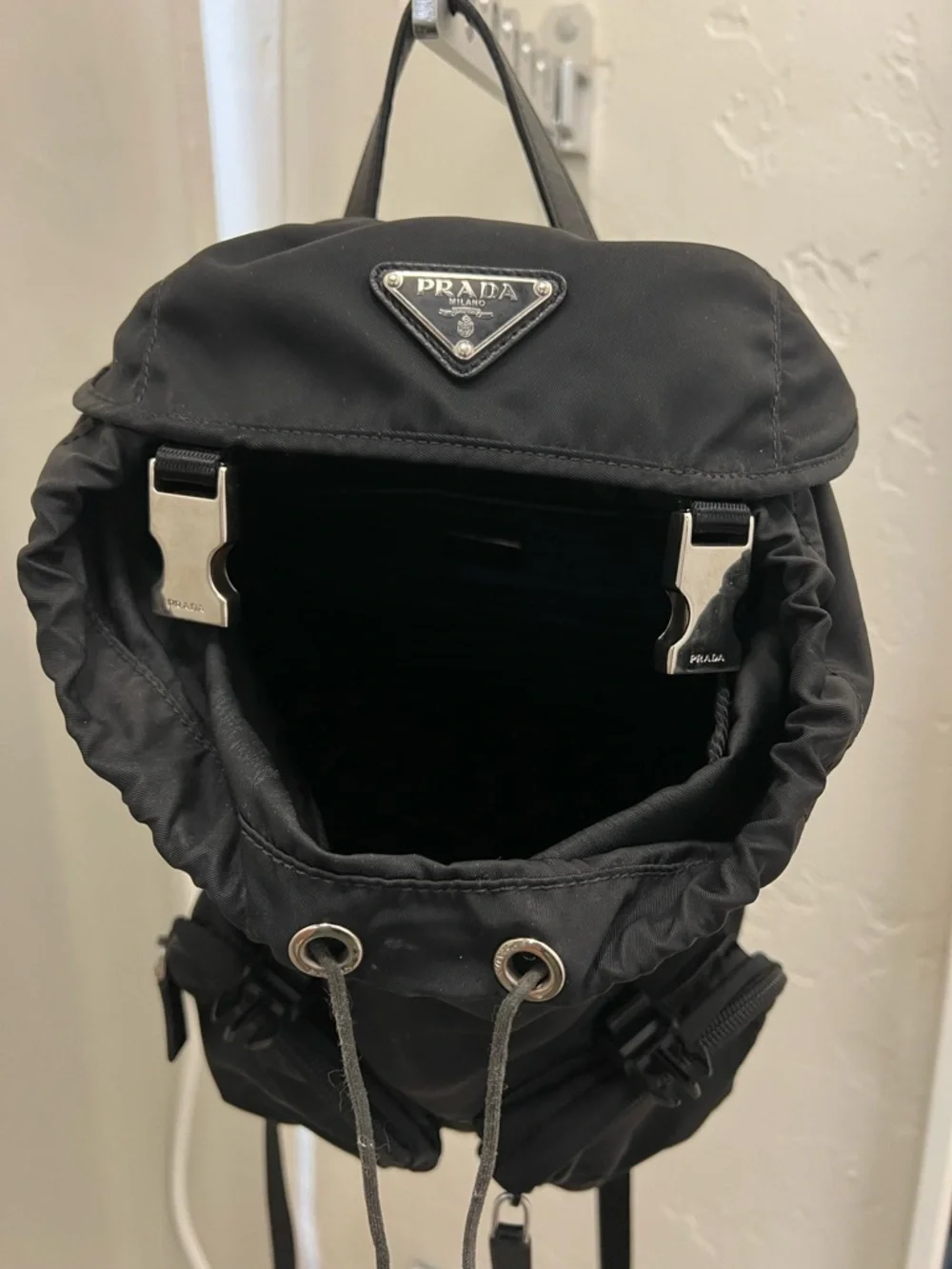 Prada Black Drawstring Nylon Backpack